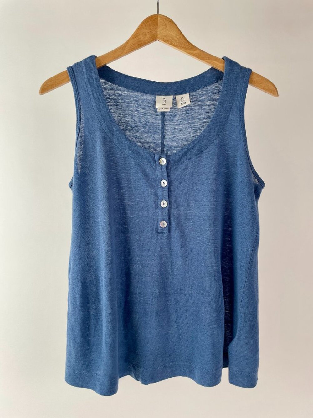 Joie Linen Tank Top With Henley-Style Button Detail, Denim Blue, Size Small